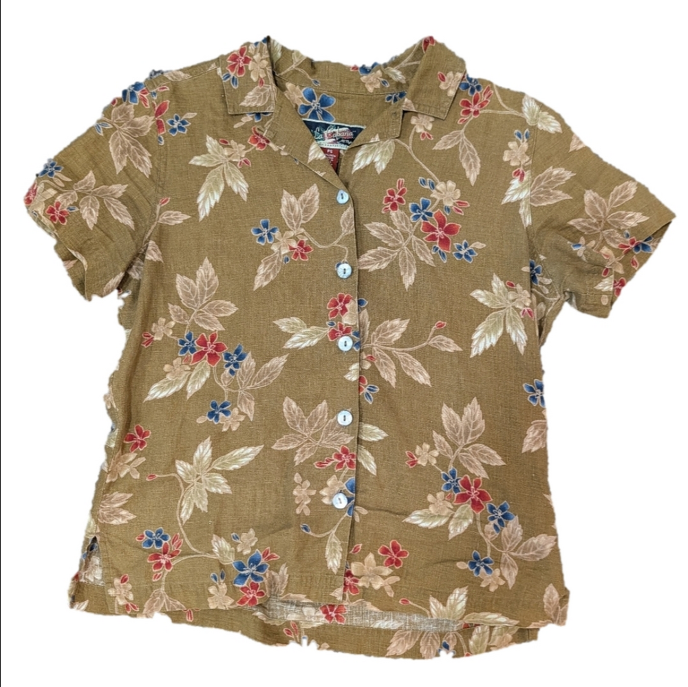 La Cabana Button Down Linen Floral Shirt
